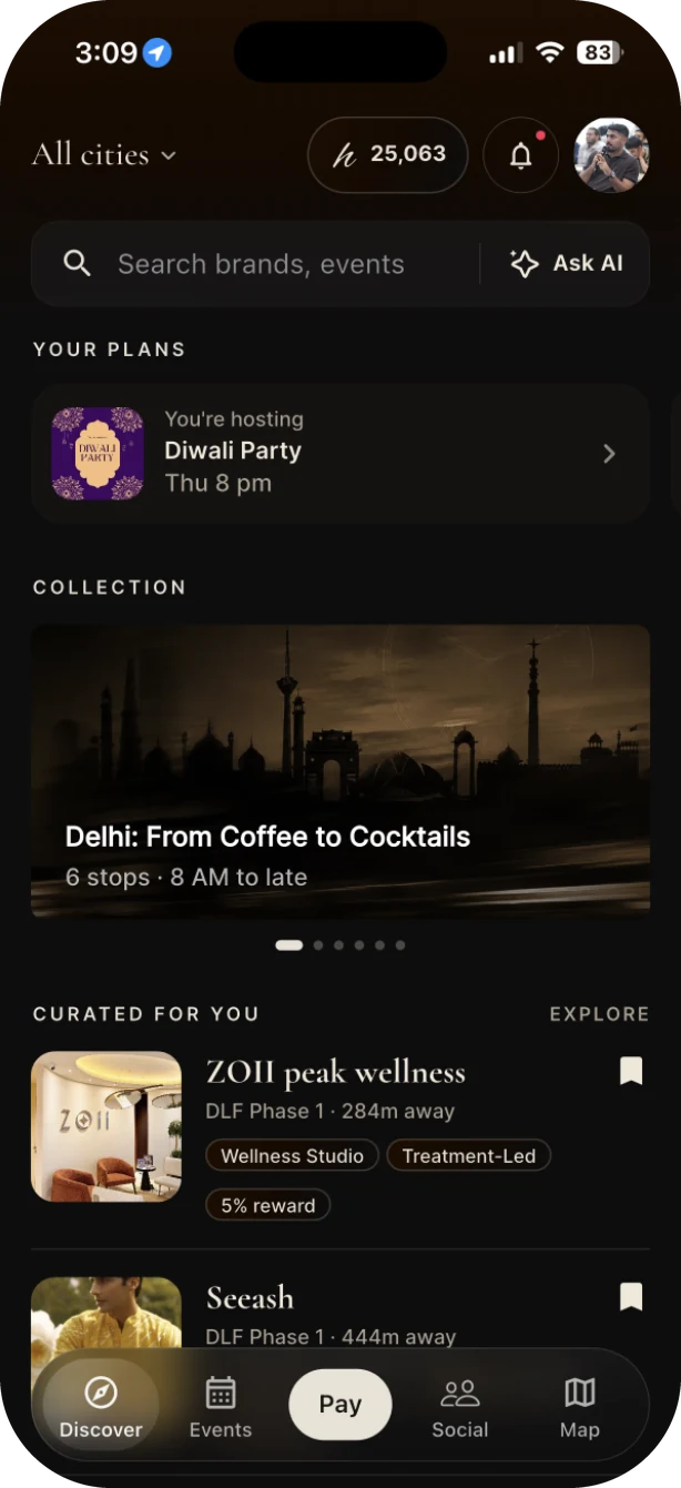 The Hubb Discover tab with places curated for you